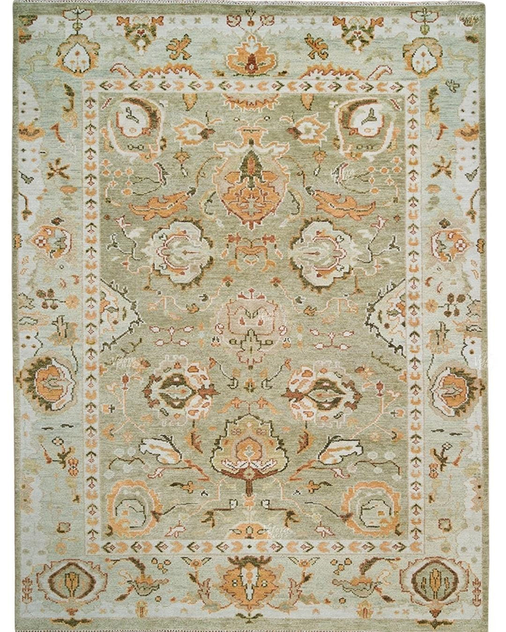 Sage Green Oushak Rug | Handmade Wool Rug | Hand-Knotted Indian Rug for Living Room & Bedroom | Custom Sizes 4x6 to 10x14 ft | Home Decor