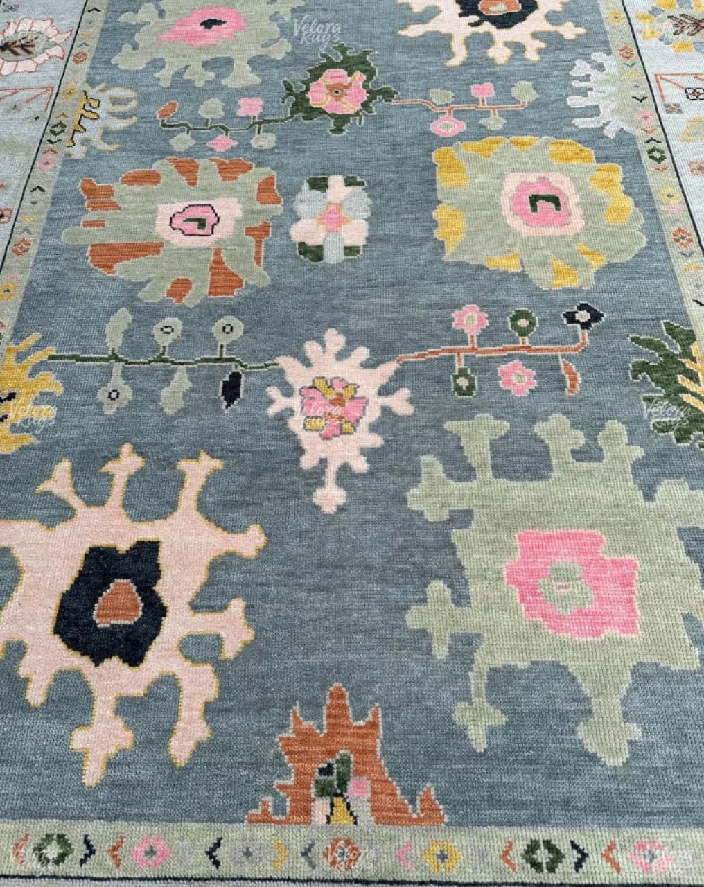 Hand-Knotted Grey Oushak Wool Rug: Modern Handmade Rug 4x6,5x8, 6x9,8x10, 9x12, 10x14 ft for Living Room, Dinning hall  | Antique Style Rug