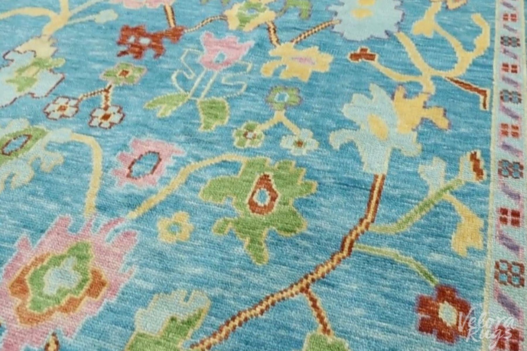 Light Blue Oushak Rug - Hand Knotted  Wool Rug, Turkish Floral Carpet - Handmade Area Rug for Living Room & Bedroom  in 4x6 to 12x15 ft Size