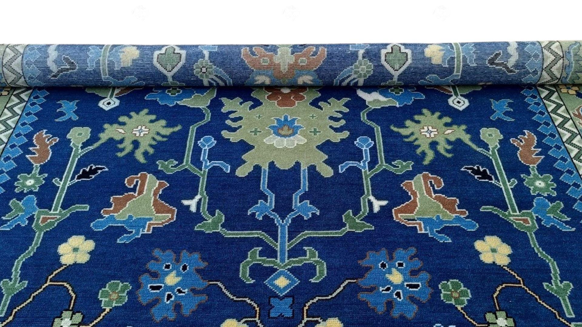 Blue Green Oushak Persian Floral Rug, Antique Style, Handmade Area Rug in 4x6, 5x8, 6x9, 8x10, 9x12 ft - Perfect for Bedroom or Kitchen