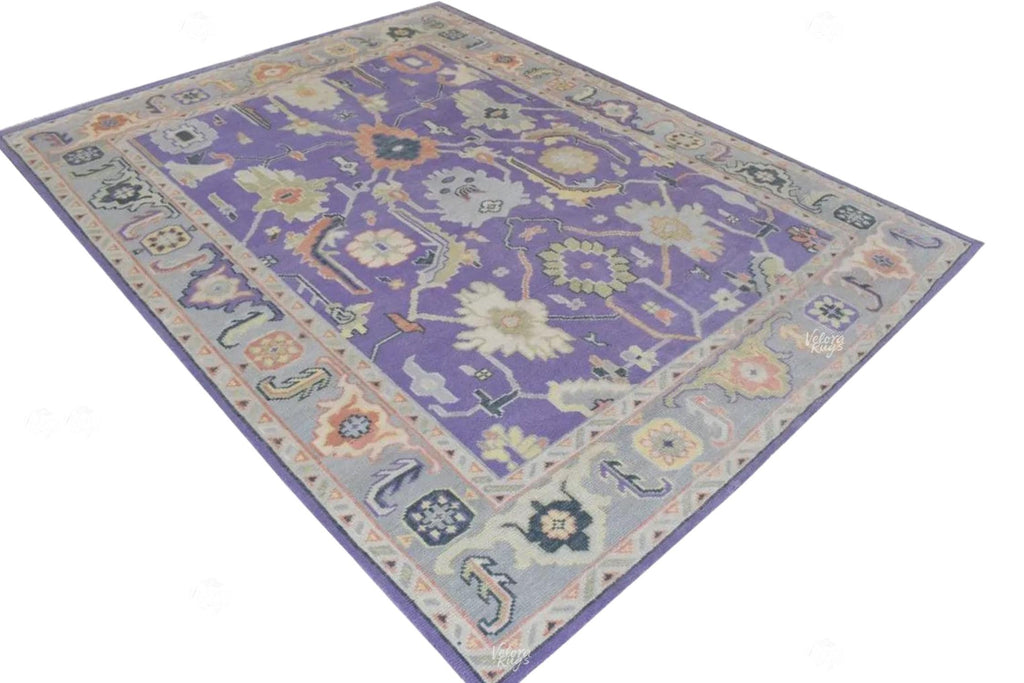 9x12 ft Modern Purple Indo Oushak Hand Knotted Rug, Antique style Handmade Wool Rugs for Living Room - Contemporary Floor Carpet
