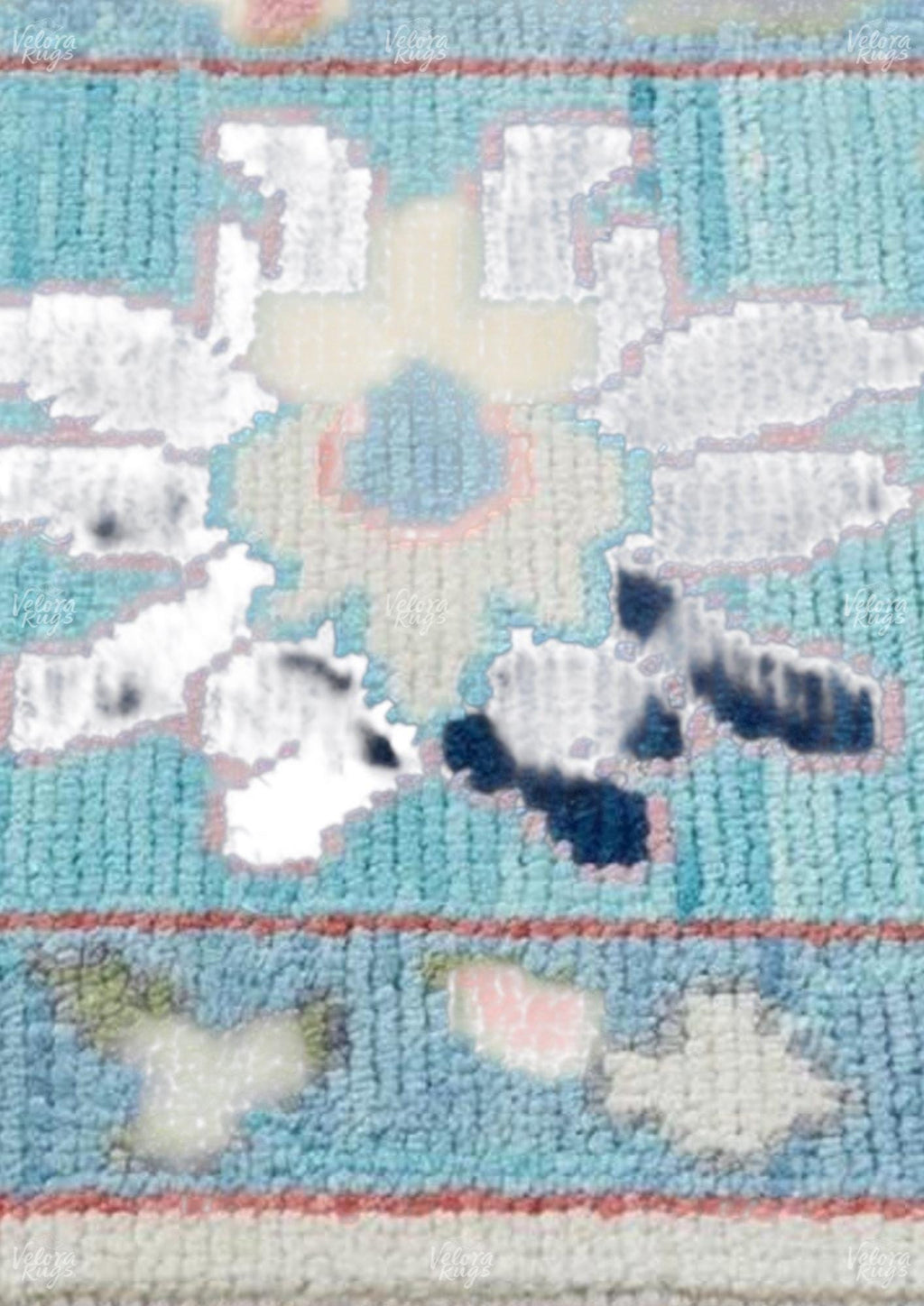 Hand-Knotted Oushak Wool Rug: Beige & Light Blue Turkish Carpet