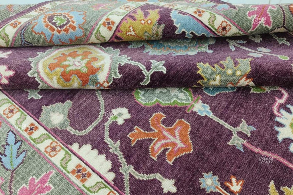 Luxurious Hand-Knotted Oushak Rug- Antique-Style Contemporary Design, Purple Handmade Rug  4x6, 5x8, 8x10, 9x12, 10x14 ft | Living Room Rug