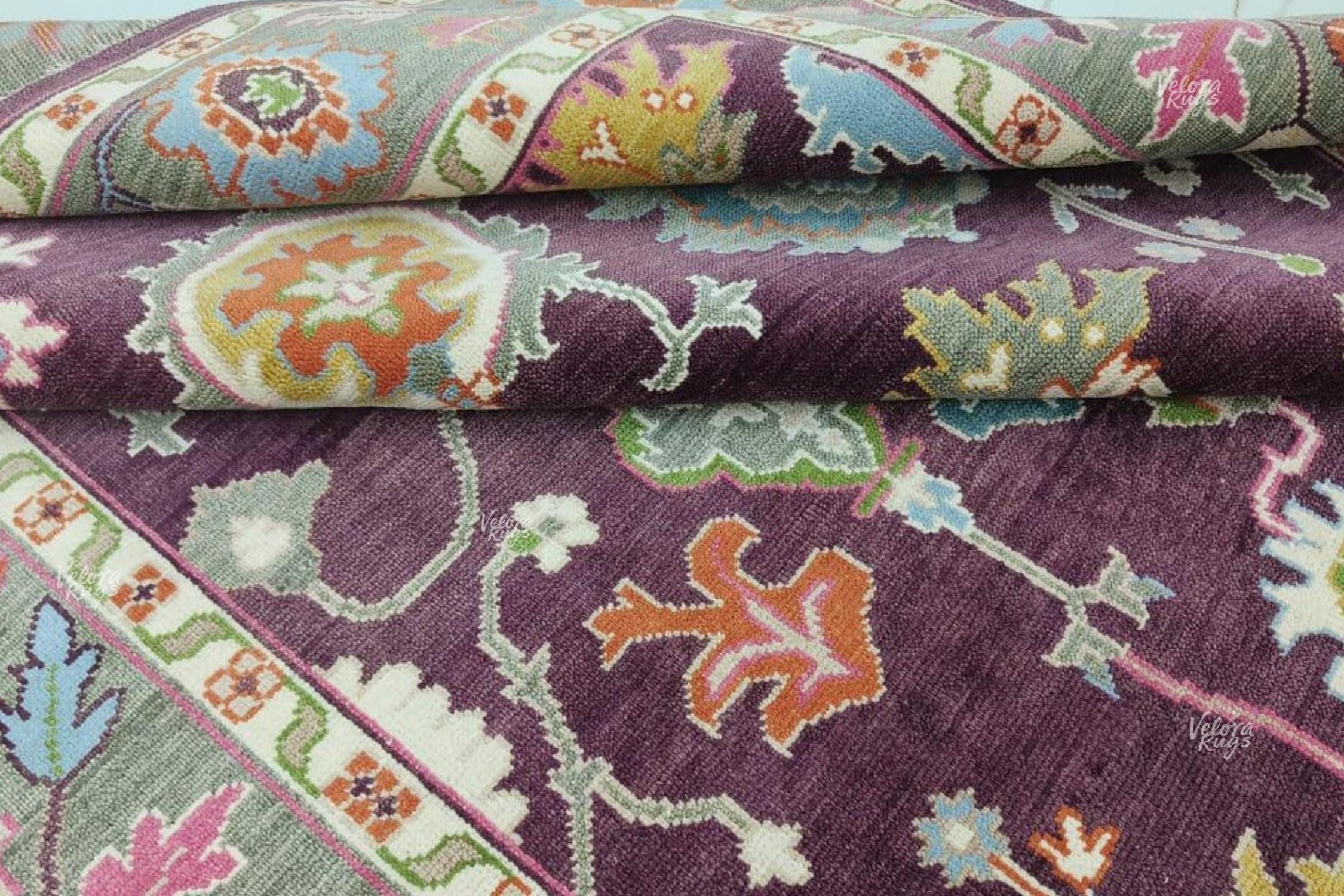 Luxurious Hand-Knotted Oushak Rug- Antique-Style Contemporary Design, Purple Handmade Rug  4x6, 5x8, 8x10, 9x12, 10x14 ft | Living Room Rug