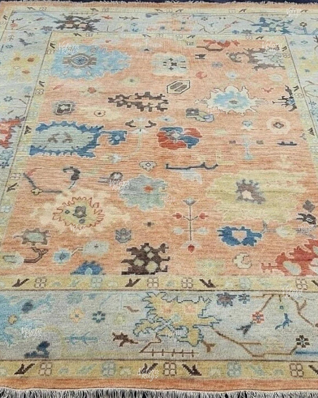 Peach Indo Oushak Hand Knotted Rug 4x6, 5x8, 6x9, 8x10, 9x12, 10x14 ft Handmade Rugs for Living Room - Antique Style Contemporary rug