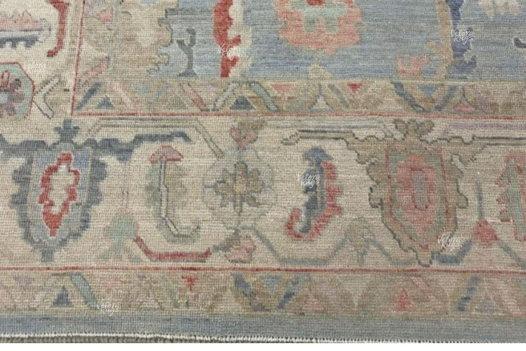 Hand Knotted Blue Oushak Wool Rug 5x8, 6x9, 8x10, 9x12 – Floral Handmade Rugs for for Living Room & Bedroom - Antique Style Contemporary Rug