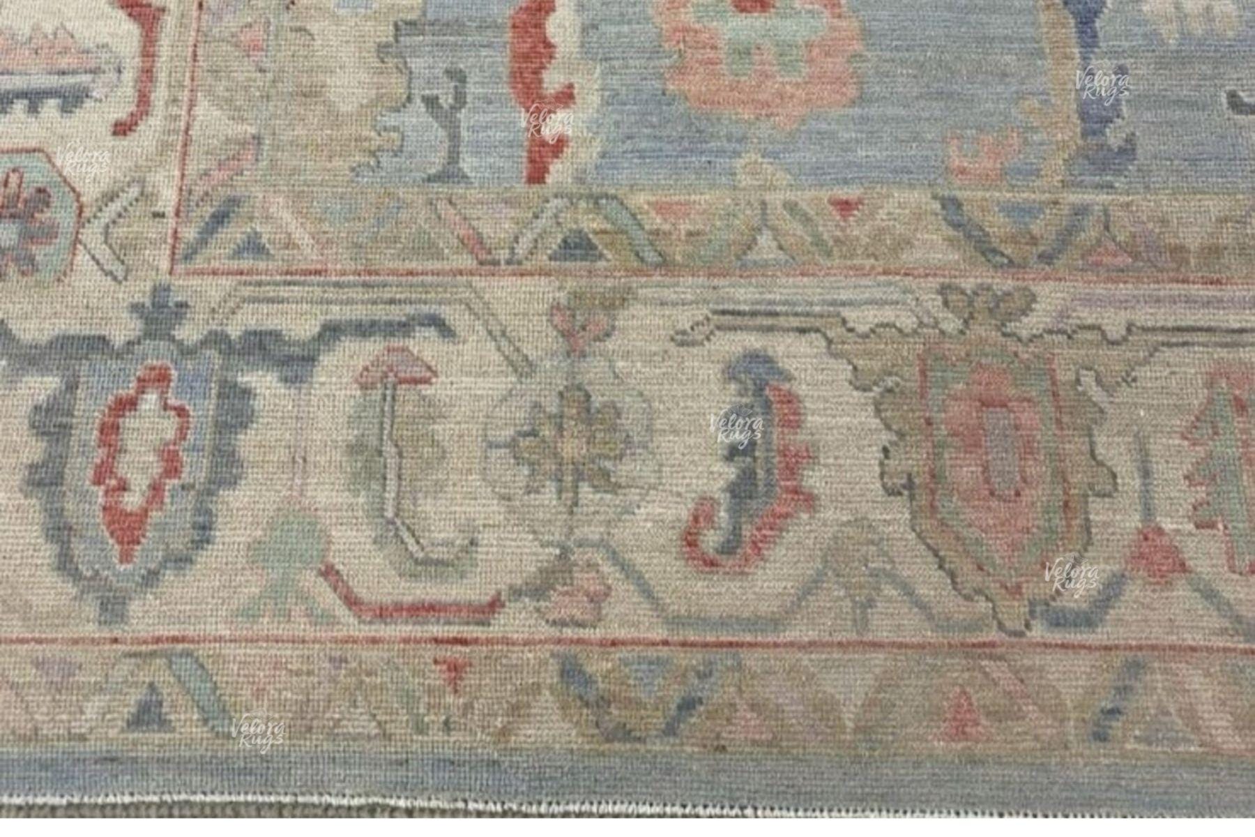 Hand Knotted Blue Oushak Wool Rug 5x8, 6x9, 8x10, 9x12 – Floral Handmade Rugs for for Living Room & Bedroom - Antique Style Contemporary Rug