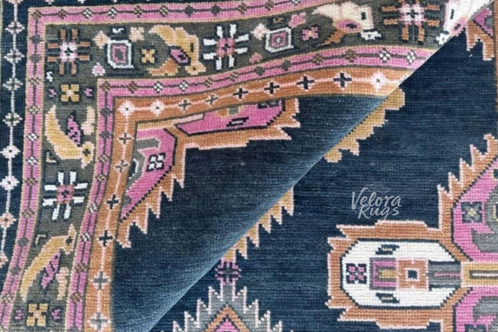 Navy Pink Oushak Hand Knotted Oushak Rug | Antique Oriental Design Area Carpet in 5x8, 6x9, 8x10,9x12 ft for Living Room,Bedroom or Kitchen