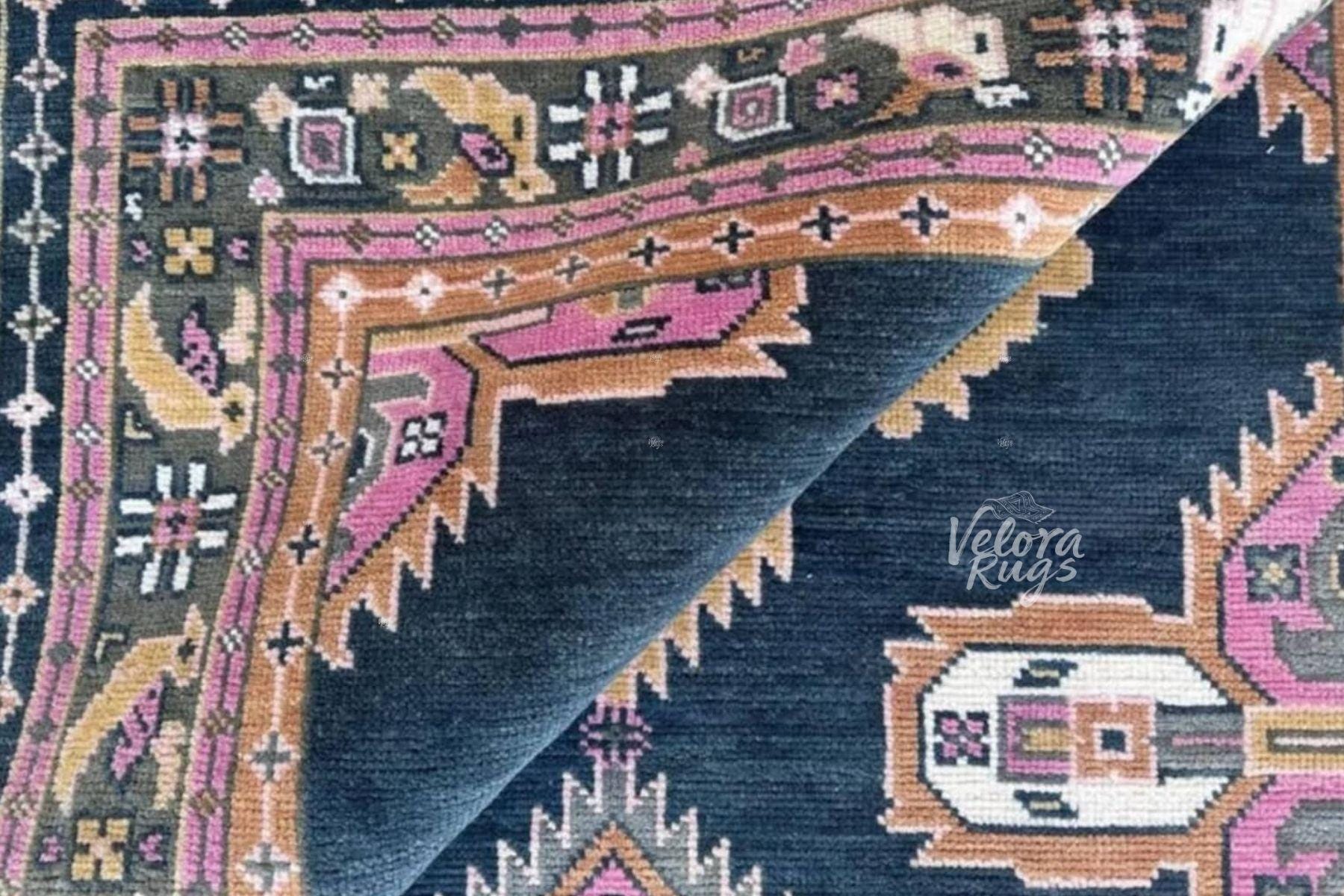 Navy Pink Oushak Hand Knotted Oushak Rug | Antique Oriental Design Area Carpet in 5x8, 6x9, 8x10,9x12 ft for Living Room,Bedroom or Kitchen