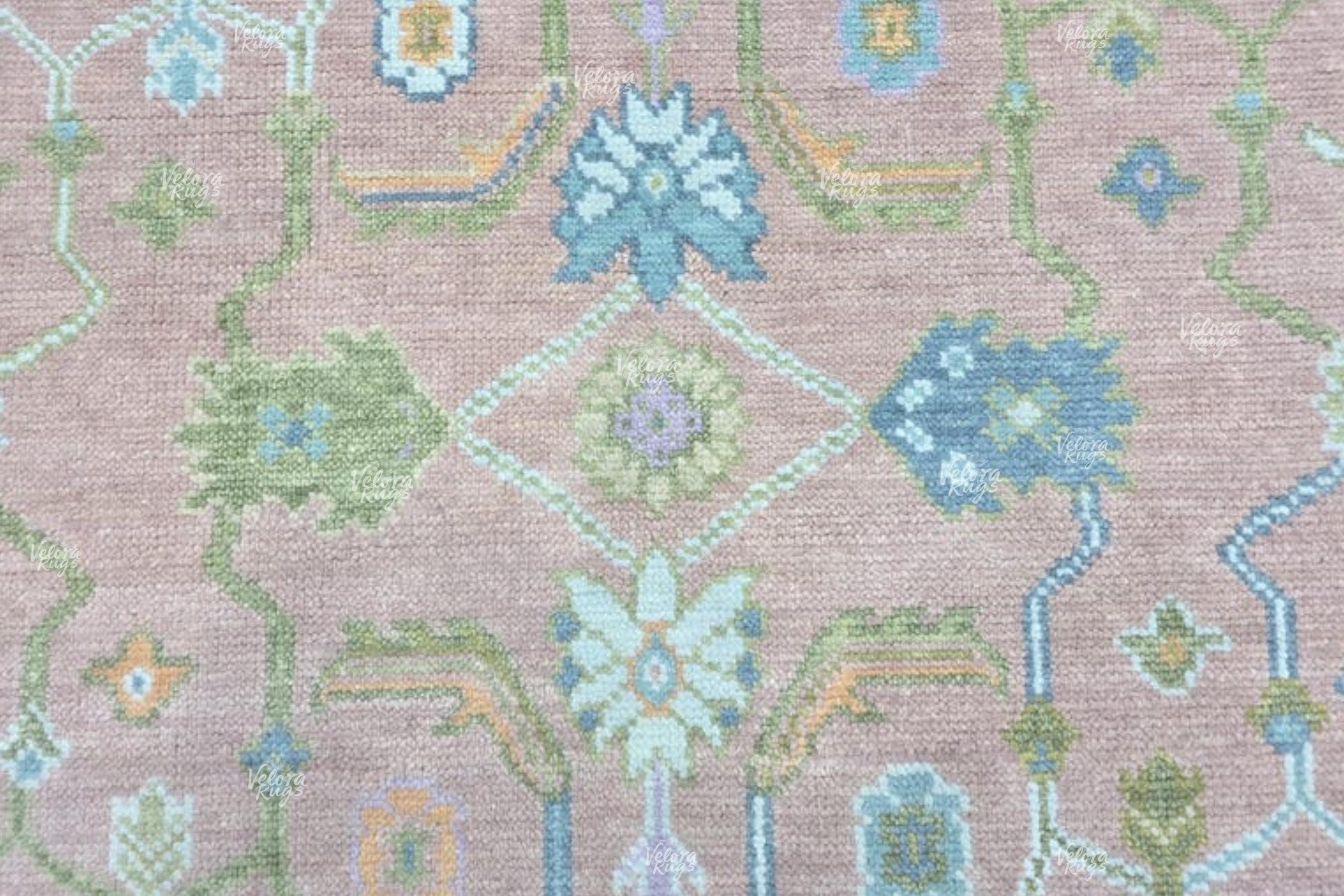 Round Oushak Rug 5' 6' 7' 8' 9' 10' Diameter - Hand Knotted Wool Turkish Style Rug - Modern Pink Multicolor - Living Room and Dining Decor