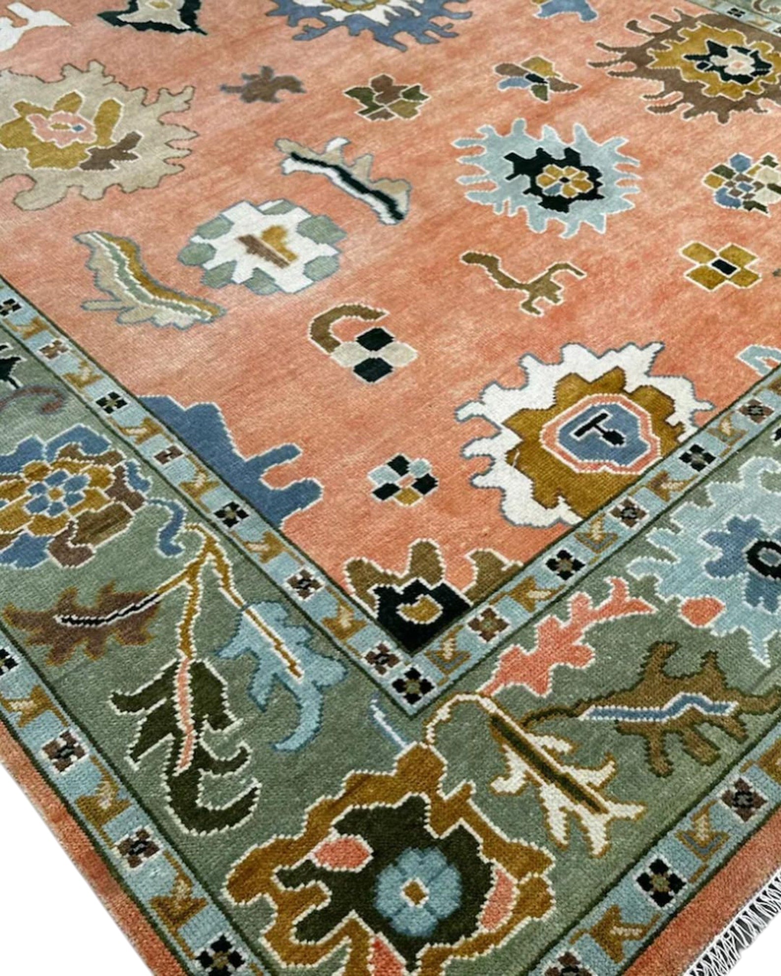 Terracotta Oushak Hand-Knotted Wool Turkish Rug | Burnt Orange Oriental Area Rug | Vintage Style Wool Rug | Custom Size Living Room Decor