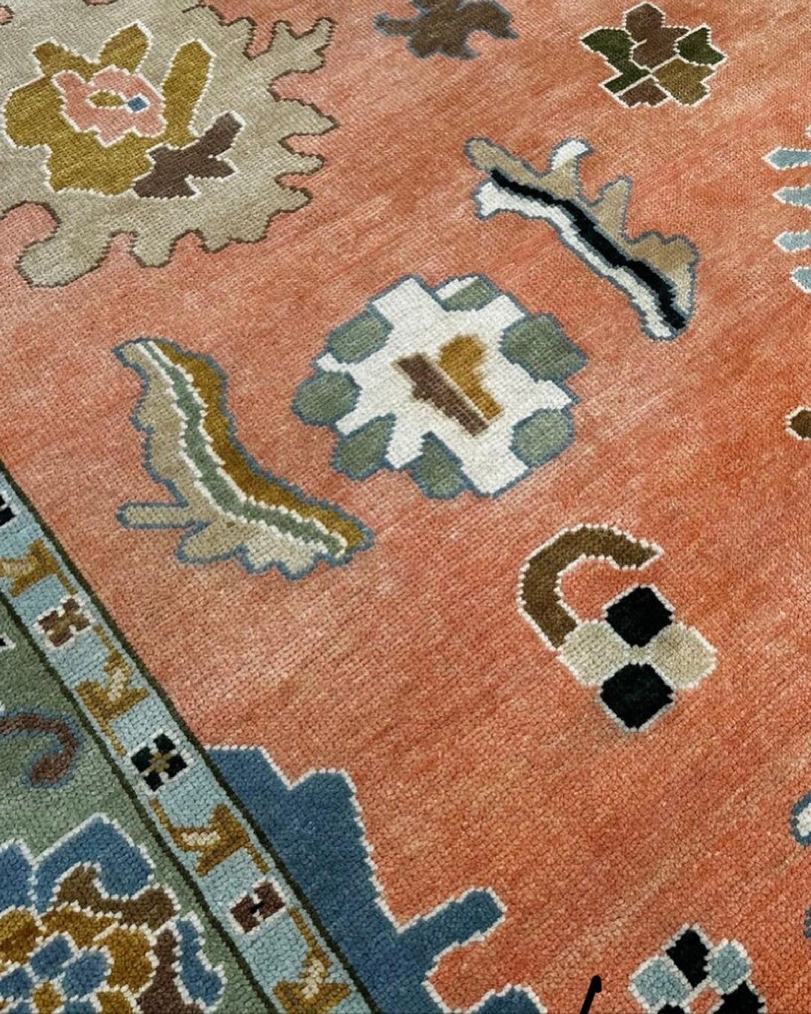 Terracotta Oushak Hand-Knotted Wool Turkish Rug | Burnt Orange Oriental Area Rug | Vintage Style Wool Rug | Custom Size Living Room Decor