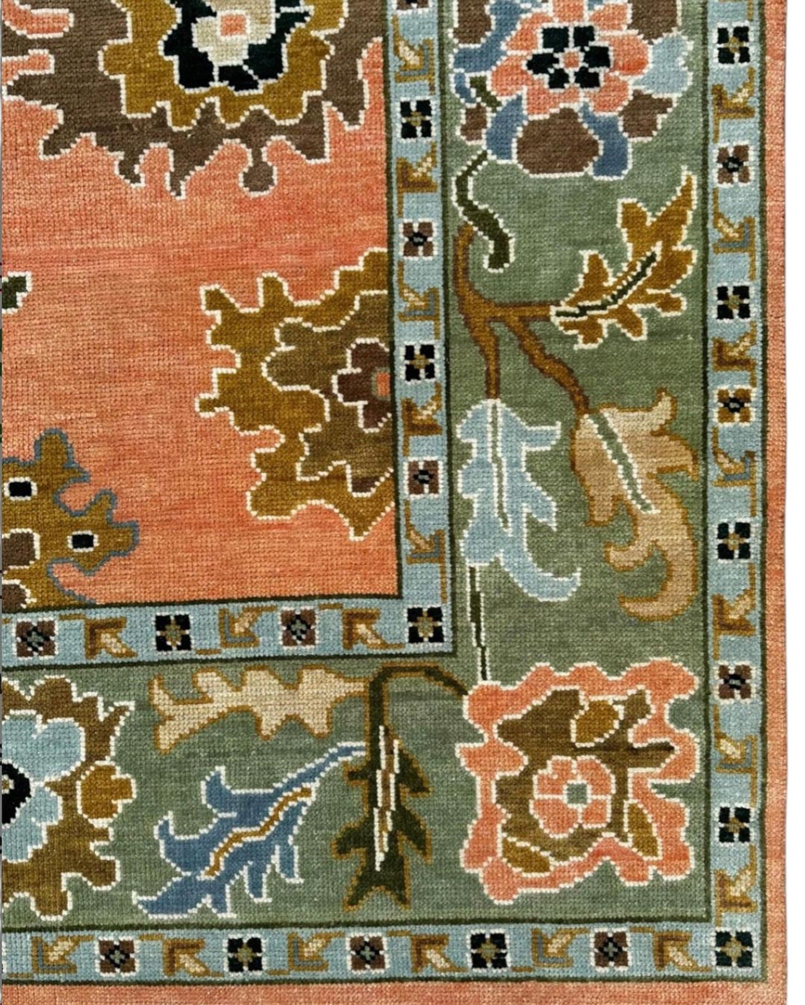 Terracotta Oushak Hand-Knotted Wool Turkish Rug | Burnt Orange Oriental Area Rug | Vintage Style Wool Rug | Custom Size Living Room Decor