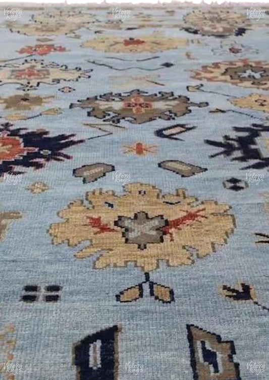 Elegant Light Blue Oushak style Hand Knotted Rug 4x6, 5x8, 6x9, 8x10, 9x12, 10x14 ft Contemporary Handmade Rugs for Living Room, Bedroom