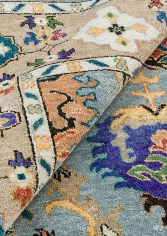 Elegant Blue Hand Knotted Oushak Rug - Antique-Style Contemporary Design, Available in 4x6, 5x8, 6x9, 8x10, 9x12, 10x14 ft | Living Room Rug