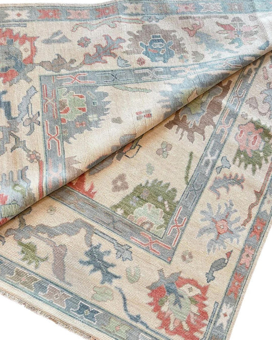 Hand Knotted White Oushak Rug - Available in 4x6, 5x8, 8x10, 9x12, 10x14 ft Handmade Rug for Living Room, Antique Style Contemporary Rug