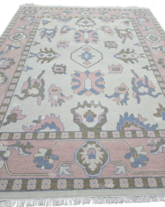 Pastel Pink Oushak Hand Knotted Rug 4x6, 5x8, 6x9, 8x10, 9x12, 10x14 ft Handmade Rugs for Living Room - Antique style Vintage Area Carpet
