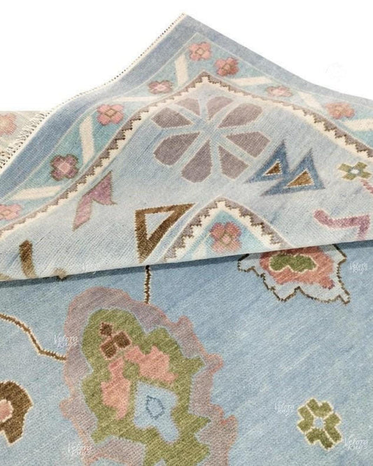 Light Blue Hand-Knotted Oushak Rug, Traditional Turkish Style Wool Area Rug, Handmade Rug for Living Room, Bedroom, or Dining | Custom sizes