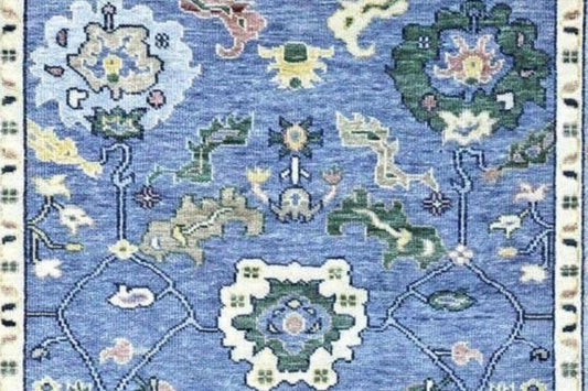 Elegant Blue Oushak Rug  5x8, 6x9, 8x10, 9x12, 10x14 ft  Hand Knotted Wool Vintage Style Oriental Rug  Turkish Persian Living Room Carpet