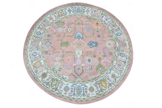 Round Oushak Rug 5' 6' 7' 8' 9' 10' Diameter - Hand Knotted Wool Turkish Style Rug - Modern Pink Multicolor - Living Room and Dining Decor