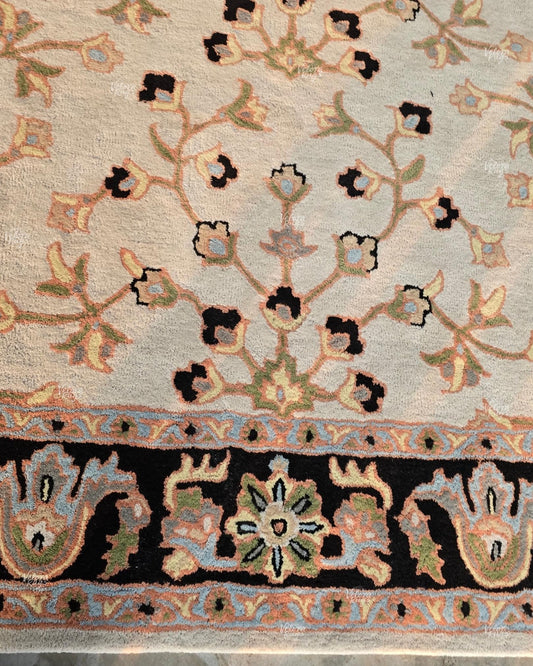 Premium Tufted Wool Rug Light Cream  Traditional Floral Design Carpet for Living Room & Modern Home Interiors  Elegant Home Decor Area Rug