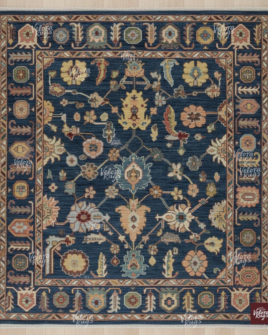 Elegant Oushak style Blue color rug 5x8, 6x9, 8x10, 9x12, 10x14 ft Hand knotted Soft wool rug, Oriental rug - Living area, Bedroom rugs