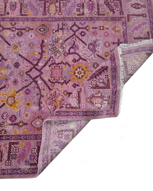 Handmade Oushak Rug 8x10 | Hand Knotted Purple Turkish Carpet | Soft Pastel Vintage Style | Modern Floral Oriental Rug | Wool Area Rug
