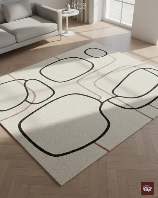 Hand-Tufted Ivory Rug | Modern Abstract Wave Carpet | Minimalist Cream Wool Area Rug | Soft Textured Floor Mat, Living Room & Bedroom Decor