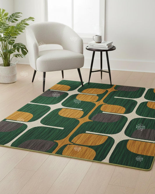 Green Mustard Hand Tufted Wool Area Rug, Modern Geometric Design, Handmade Rug for Living Room & Bedroom