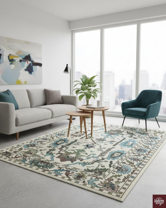 Soft Cream Modern Oushak Hand Knotted Rug 4x6, 5x8, 6x9, 8x10, 9x12, 10x14 ft Handmade Rugs for Living Room - Antique style Ethnic rug