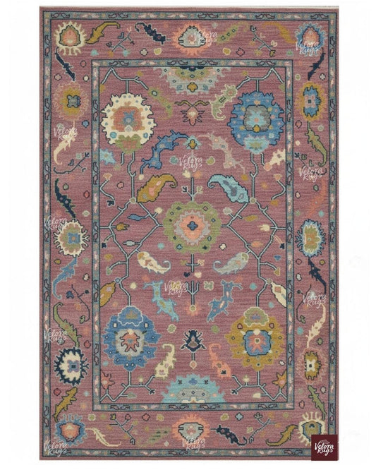 Dusty Pink Hand Knotted Wool Rug, Antique Style Floral Area Rug, Handmade Carpet for Living Room | Modern Farmhouse Decor | Custom Sizes