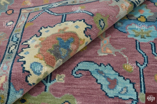 Dusty Pink Hand Knotted Wool Rug, Antique Style Floral Area Rug, Handmade Carpet for Living Room | Modern Farmhouse Decor | Custom Sizes