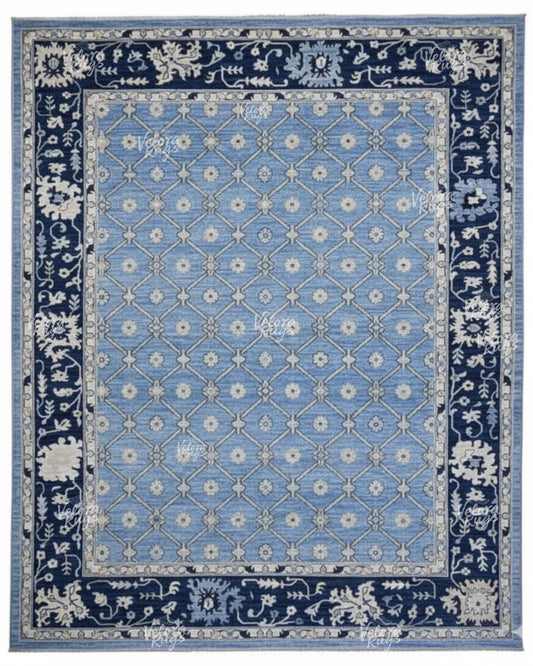 Exquisite Blue Oushak style Hand Knotted Rug 4x6, 5x8, 6x9, 8x10, 9x12, 10x14 ft Handmade Rugs for Living Room - Contemporary Oushak Rug