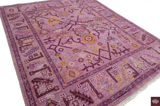 Handmade Oushak Rug 8x10 | Hand Knotted Purple Turkish Carpet | Soft Pastel Vintage Style | Modern Floral Oriental Rug | Wool Area Rug