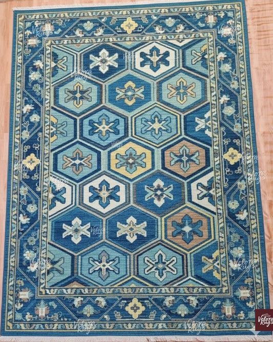 Modern Handknotted Oushak Wool Rug  Blue - Multicolor | Handcrafted Designer Rug for Living Room & Bedroom | Multiple Sizes | Antique Rug