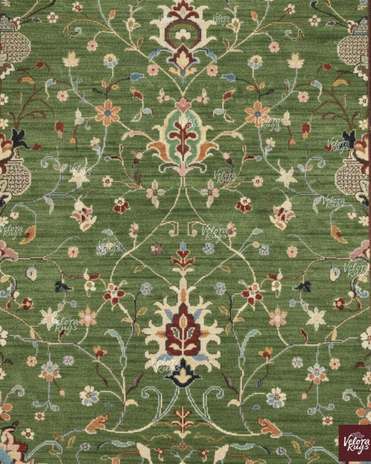 Elegant Green Hand-Knotted Oushak Rug  Modern Persian Style Wool Carpet for Living Room | Antique style Contemporary rug | Custom Sizes