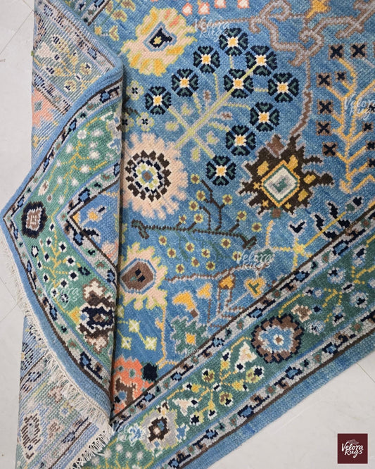 Luxurious Hand-Knotted Oushak Rug- Antique-Style Contemporary Design, Green Handmade Rug  4x6, 5x8, 8x10, 9x12, 10x14 ft | Living Room Rug