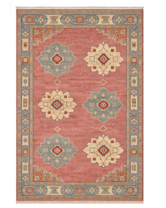Blush Pink Oushak Hand Knotted Rug 4x6, 5x8, 8x10, 9x12, 10x14ft Handmade Rugs for Living Room - Antique Style Ethnic rug | Medallion Design