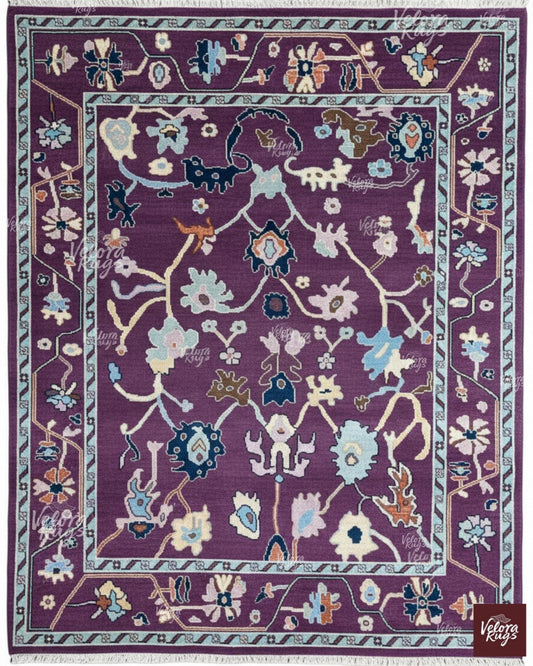 Elegant Purple Oushak Hand Knotted Rug 4x6, 5x8, 9x12, 12x15, 10x14 ft for Living Room, Bedroom, Kitchen - Antique Style Contemporary rug