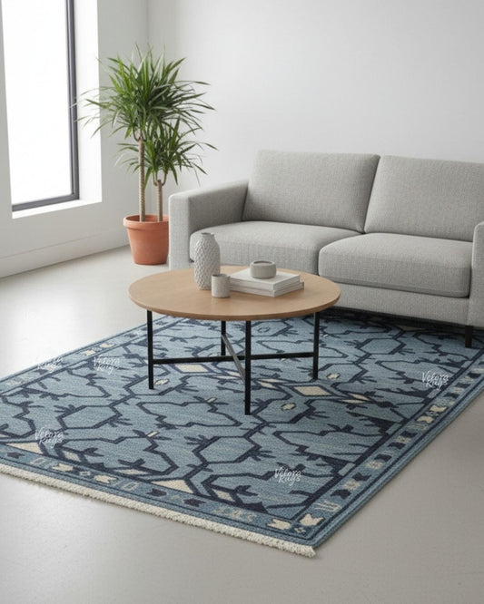 Blue Geometric Oushak Hand Knotted Rug 4x6, 5x8, 6x9, 8x10, 9x12, 10x14 ft Handmade Rugs for Living Room - Antique Style Contemporary rug